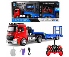 RC sunkvežimis su nuotoliniu valdymu, priekaba, dūmų efektais, švieselėmis ir garsais, USB, 53 cm