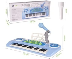 Vaikiškas pianinas 37 klavišų su mikrofonu, mėlynas, USB, MP3