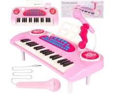Vaikiškas pianinas 37 klavišų su mikrofonu, rožinis, USB, MP3