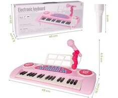 Vaikiškas pianinas 37 klavišų su mikrofonu, rožinis, USB, MP3