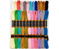 Medvilninių siuvinėjimo siūlų Muline RainBow® 24 šviesių spalvų po 8 m rinkinys
