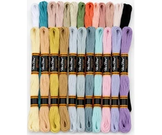 Medvilninių siuvinėjimo siūlų Muline RainBow® 24 pastelinių spalvų po 8 m rinkinys