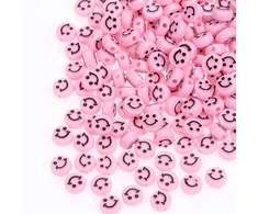 RAINBOW Akriliniai karoliukai Emoji Smiley 10x6 mm 100 vnt., spalva rožinė