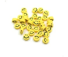 RAINBOW Akriliniai karoliukai Emoji Smiley 7x4 mm 20 vnt., spalva geltona