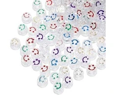 RAINBOW Akriliniai karoliukai Emoji Smiley 10x6 mm 100 vnt., skaidrūs