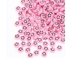 RAINBOW Akriliniai karoliukai Emoji Smiley 10x6 mm 100 vnt., spalva rožinė
