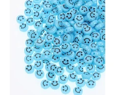 RAINBOW Akriliniai karoliukai Emoji Smiley 10x6 mm 100 vnt., spalva žydra