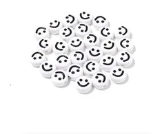 RAINBOW Akriliniai karoliukai Emoji Smiley 10x6 mm 20 vnt., spalva balta