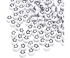 RAINBOW Akriliniai karoliukai Emoji Smiley 10x6 mm 100 vnt., spalva balta