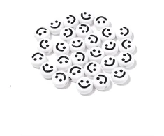 RAINBOW Akriliniai karoliukai Emoji Smiley 10x6 mm 20 vnt., spalva balta