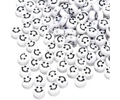RAINBOW Akriliniai karoliukai Emoji Smiley 10x6 mm 100 vnt., spalva balta