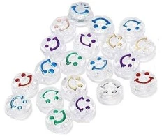 RAINBOW Akriliniai karoliukai Emoji Smiley 10x6 mm 20 vnt., skaidrūs