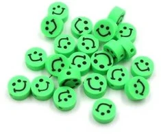 RAINBOW Akriliniai karoliukai Emoji Smiley 10x6 mm 20 vnt., spalva ryškiai žalia