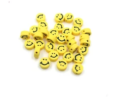 RAINBOW Akriliniai karoliukai Emoji Smiley 7x4 mm 20 vnt., spalva geltona