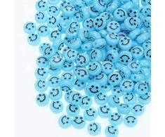 RAINBOW Akriliniai karoliukai Emoji Smiley 10x6 mm 100 vnt., spalva žydra