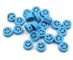 RAINBOW Akriliniai karoliukai Emoji Smiley 10x6 mm 20 vnt., spalva žydra