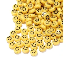RAINBOW Akriliniai karoliukai Emoji Smiley 7x4 mm 100 vnt., spalva geltona