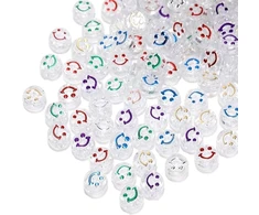 RAINBOW Akriliniai karoliukai Emoji Smiley 10x6 mm 100 vnt., skaidrūs