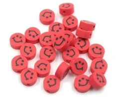 RAINBOW Akriliniai karoliukai Emoji Smiley 10x6 mm 20 vnt., spalva raudona