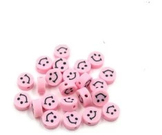 RAINBOW Akriliniai karoliukai Emoji Smiley 10x6 mm 20 vnt., spalva rožinė