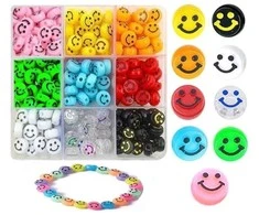 RAINBOW Akrilinių karoliukų Emoji Smiley rinkinys apyrankių gamybai 180 vnt.