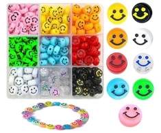 RAINBOW Akrilinių karoliukų Emoji Smiley rinkinys apyrankių gamybai 180 vnt.