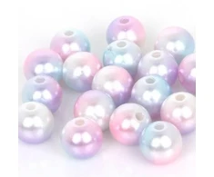 RAINBOW Apvalūs įvairiaspalviai perlo imitacijos karoliukai 4 mm, 16 vnt., šviesus