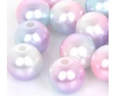 RAINBOW Apvalūs įvairiaspalviai perlo imitacijos karoliukai 8 mm, 7 vnt., šviesus