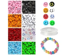 RAINBOW Siūlų ir akrilinių karoliukų Emoji Smiley rinkinys apyrankių gamybai 160 vnt.
