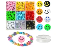 RAINBOW Siūlų ir akrilinių karoliukų Emoji Smiley rinkinys apyrankių gamybai 180 vnt.