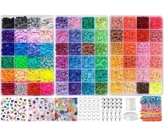 RAINBOW Siūlų ir plokščių karoliukų rinkinys apyrankių gamybai 7300 vnt.