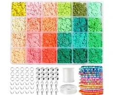 RAINBOW Siūlų ir plokščių karoliukų rinkinys apyrankių gamybai 2400 vnt.