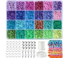 RAINBOW Siūlų ir plokščių karoliukų rinkinys apyrankių gamybai 2400 vnt.
