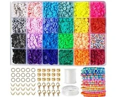 RAINBOW Siūlų ir plokščių karoliukų rinkinys apyrankių gamybai 2400 vnt.
