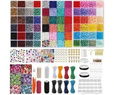 RAINBOW Stiklinių ir akrilinių karoliukų rinkinys papuošalų gamybai 8800 vnt.