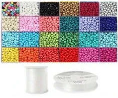 Siūlų ir stiklinių apvalių karoliukų (biserio) 6/0 RainBow® 24 spalvų po 10 g rinkinys, ryškus