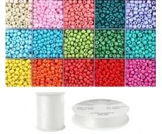Siūlų ir stiklinių apvalių karoliukų (biserio) 6/0 RainBow® 15 spalvų po 10 g rinkinys, ryškus