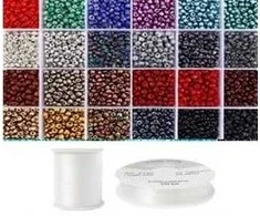 Siūlų ir stiklinių apvalių karoliukų (biserio) 6/0 RainBow® 24 spalvų po 10 g rinkinys, tamsus