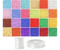 Siūlų ir stiklinių apvalių karoliukų (biserio) 6/0 RainBow® 24 spalvų po 10 g rinkinys, šviesus