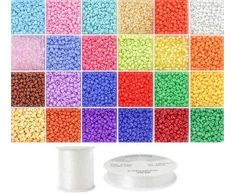 Siūlų ir stiklinių apvalių karoliukų (biserio) 6/0 RainBow® 24 spalvų po 10 g rinkinys, šviesus
