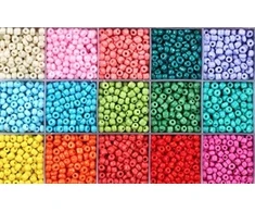 Stiklinių apvalių karoliukų (biserio) 6/0 RainBow® 15 spalvų po 10 g rinkinys, ryškus