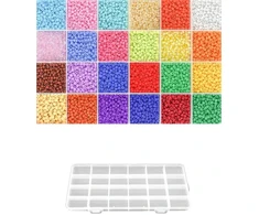Stiklinių apvalių karoliukų (biserio) 6/0 RainBow® 24 spalvų po 10 g rinkinys su dėžute, šviesus