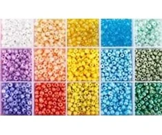 Stiklinių apvalių karoliukų (biserio) 6/0 RainBow® 15 spalvų po 10 g rinkinys, pastelinis
