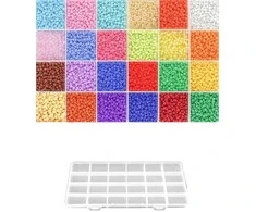 Stiklinių apvalių karoliukų (biserio) 6/0 RainBow® 24 spalvų po 10 g rinkinys su dėžute, šviesus