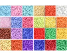Stiklinių apvalių karoliukų (biserio) 6/0 RainBow® 24 spalvų po 10 g rinkinys, šviesus