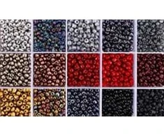 Stiklinių apvalių karoliukų (biserio) 6/0 RainBow® 15 spalvų po 10 g rinkinys, tamsus
