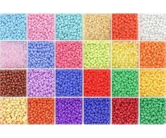 Stiklinių apvalių karoliukų (biserio) 6/0 RainBow® 24 spalvų po 10 g rinkinys, šviesus