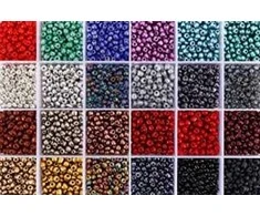Stiklinių apvalių karoliukų (biserio) 6/0 RainBow® 24 spalvų po 10 g rinkinys, tamsus