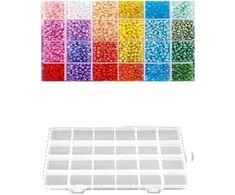 Stiklinių apvalių karoliukų (biserio) 6/0 RainBow® 24 spalvų po 10 g rinkinys su dėžute, pastelinis