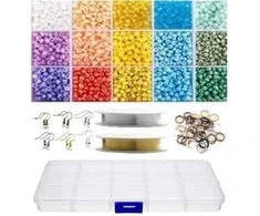 Stiklinių karoliukų rinkinys su dėžute auskarų gamybai RainBow®, pastelinis, 1800 vnt.